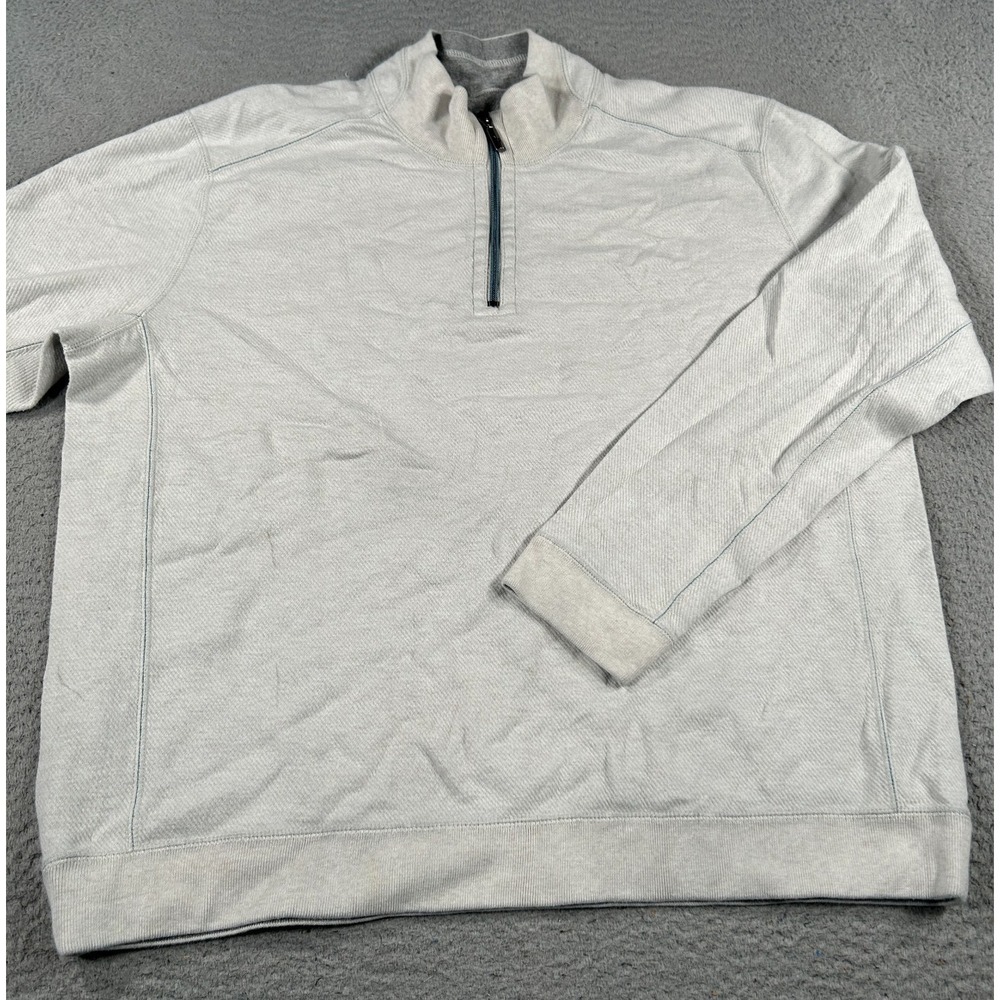 Tommy Bahama Sweatshirt Men's XL Gray‎ Cotton Quarter-Zip Pullover Reversible